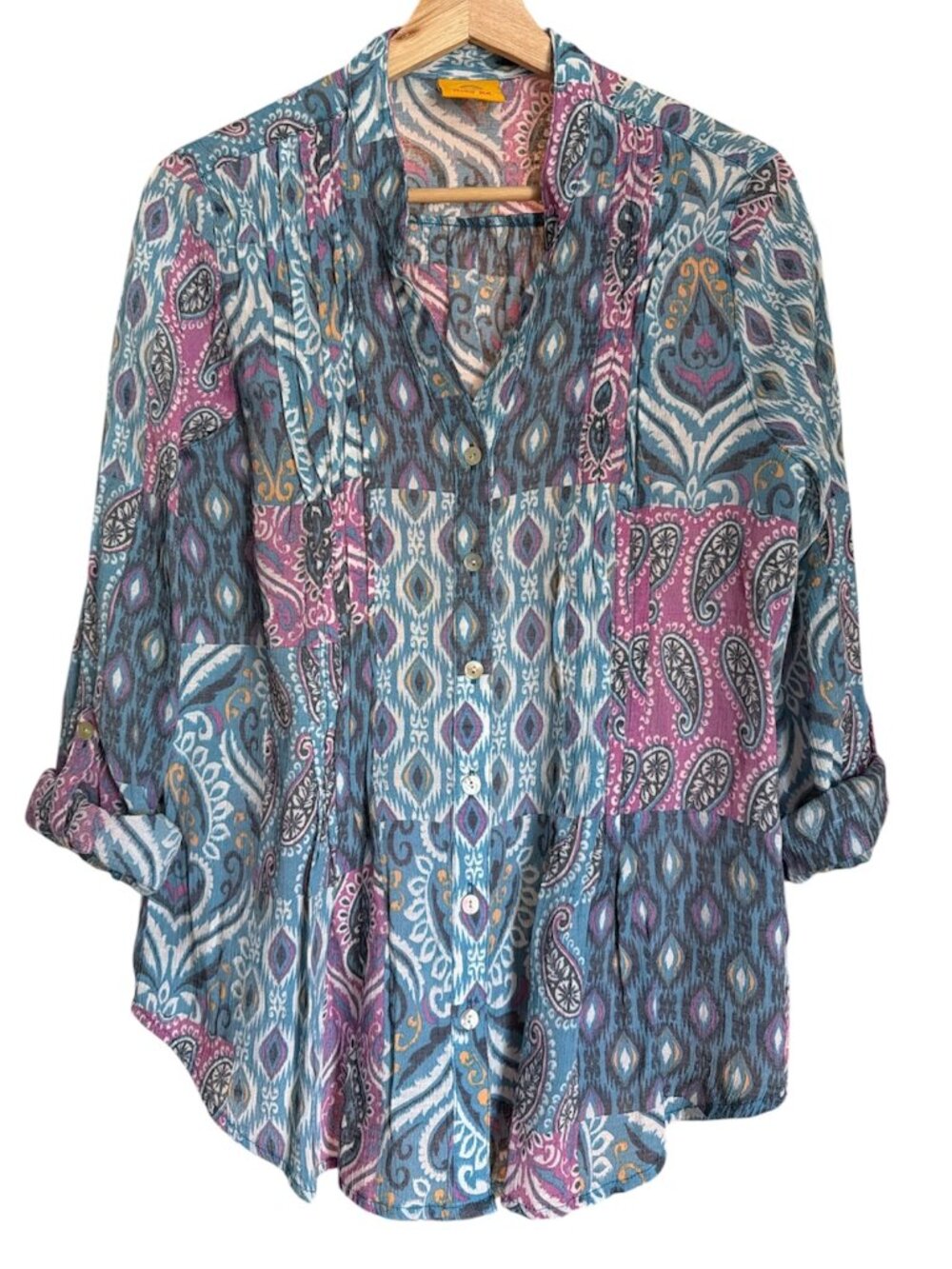Ruby Rd Pintuck Gauze Blouse Size Small (Size Tag Removed) Roll Tab Sleeves
